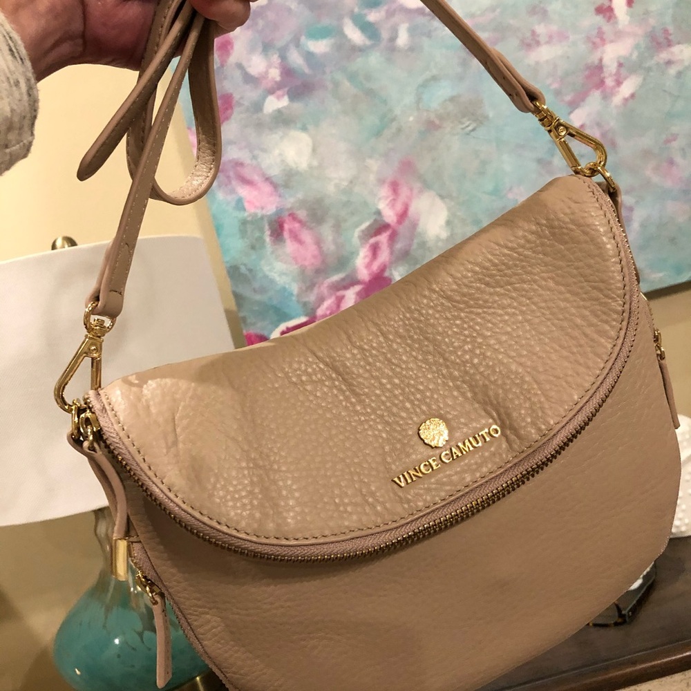 Vince Camuto Beige Leather Shoulder Bag